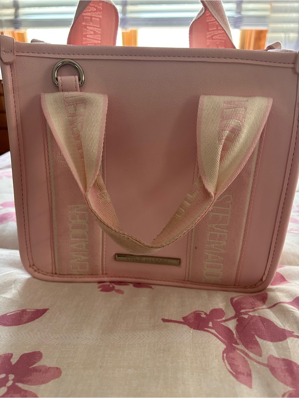 Steve Madden Pink Structured Tote with Branded Webbing